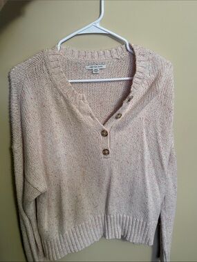 American Eagle Outfitters Light Pink Button-Front V-Neck Sweater